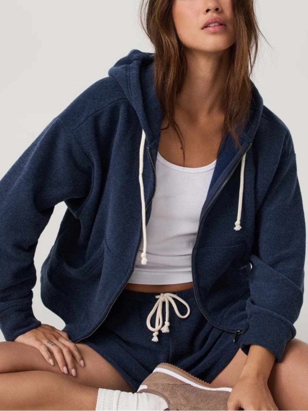 Vuori Beach Fleece Full Zip Hoodie Blue Coast Large